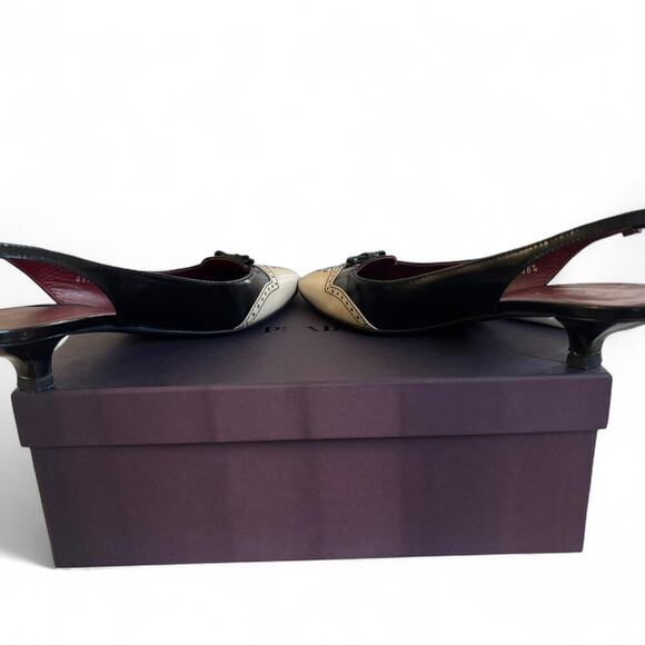 y2k vtg. Prada Tuxedo two‎ Tone Kitten Heel Strappy Pumps size 6-6 1/2 - Picture 6 of 7